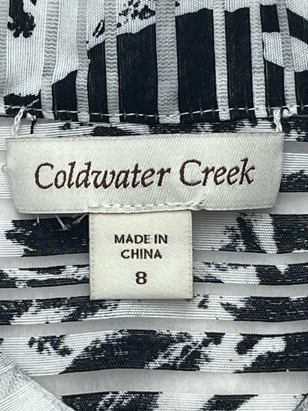 Coldwater Creek Black White Abstract Floral Sheer Zip Front Jacket Blouse Size 8 - Picture 6 of 7